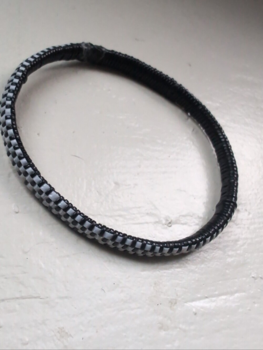 Handmade black and white checkered soft bangle bracelet